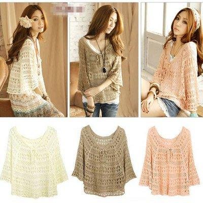 New Ladies Batwing Dolman Hollow Knitted Coat Crochet Sweater Tops Jumper 10-14