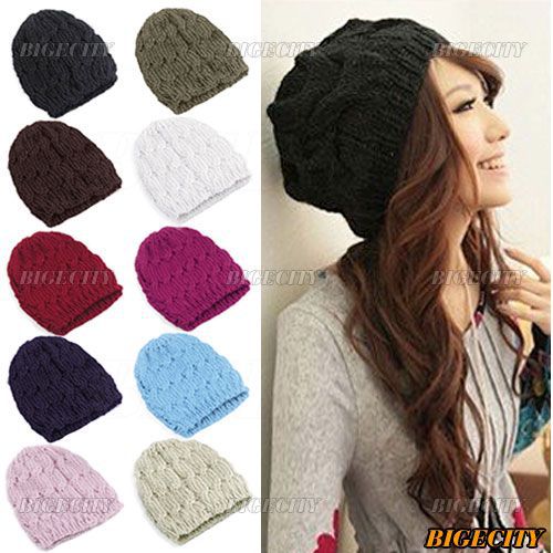 New Ladies Women Cable Knit Knitted Crochet Beanie Hat Cap