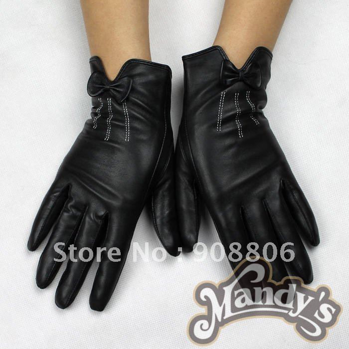 new lady fashion genuine sheepskin leather gloves  short glove mitten 2color opt  -G016