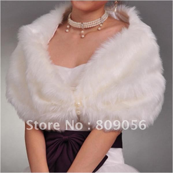 New Lady Ivory Faux Fur Wrap Wedding Shrug Bolero Stole Jacket Bridal Shawl
