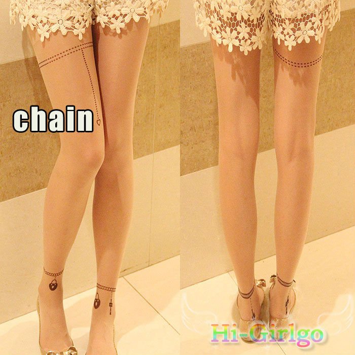 new Lady Sexy chain Tattoo Socks Transparent Pantyhose Stockings Tights Leggings