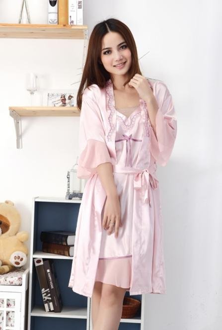 New lady sexy silk condole belt nightgown loose and comfortable nightgown