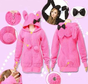 New Lady Women's Cute Bunny Ears Warm Sherpa Hoodie Jacket Tops Coat Outerwear