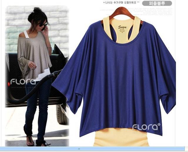 New Lady Women's Loose Tops Batwing T-Shirt Casual Blouse + Tank Vest 4 Colors ,Free Shipping Dropshipping