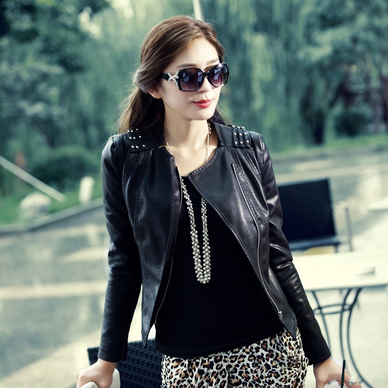 New Leather clothing 2012 autumn rivet short design slim small leather clothing female outerwear 3k1152g6 leather jackets