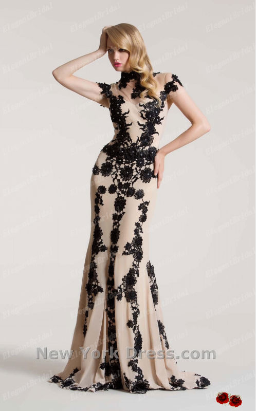 New Listing  Hot Sale Black LACE High-neck Celebrity Evening Dress