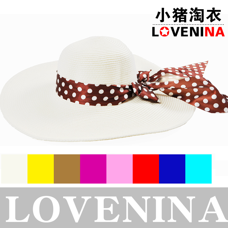 New lovely large brim bow sun hat beach cap  free shipping [7 color to select]