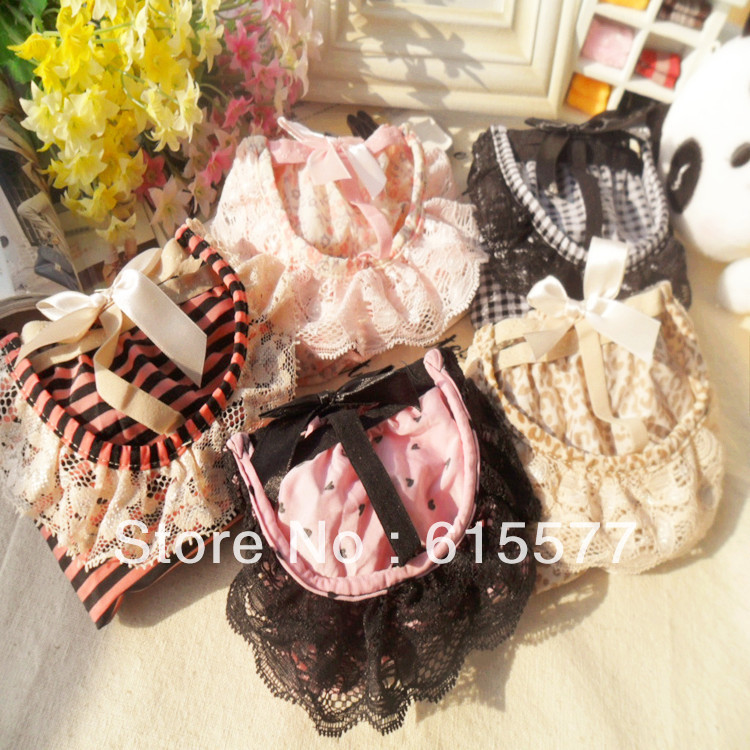 New Lovely Sexy Lace Milk Side Ladies Underwear Stripe Briefs Women Panties Wholesale 5pcs