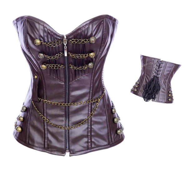 New luxurious Beautiful Women shaper Corset Sexy Lingerie 12 pieces steel bone leather zip weight 0.7kg Retail brown zg014