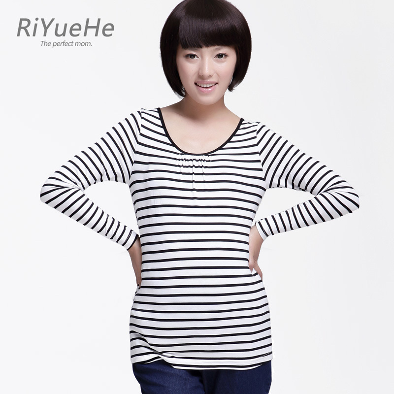 New Maternity autumn top basic shirt long-sleeve t-shirt 100% cotton stripe o-neck basic shirt FREE SHIPPING