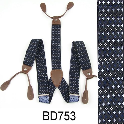 New Mens Adjustable Button holes Unisex suspenders blue grid braces BD753