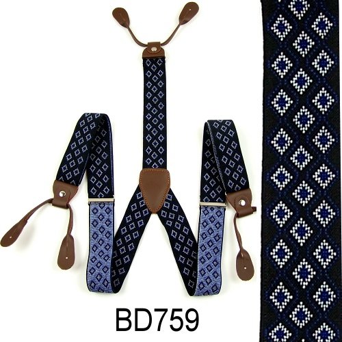 New Mens Adjustable Button holes Unisex suspenders blue plaids womens braces BD759