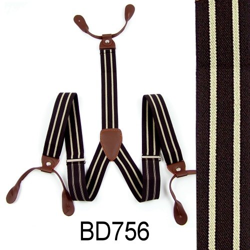 New Mens Adjustable Button holes Unisex suspenders brown striped womens braces BD756
