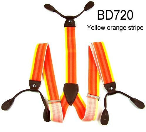 New Mens Adjustable Button holes Unisex suspenders orange yellow striped braces BD720