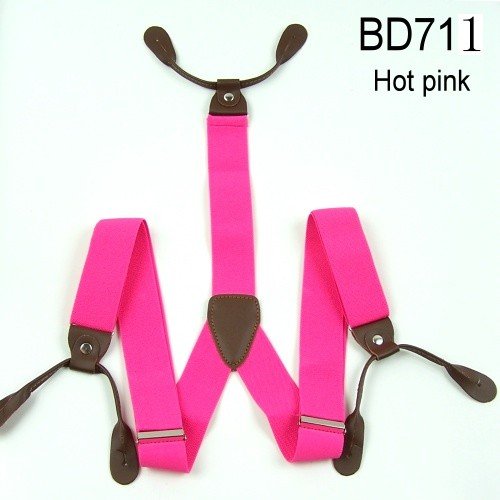 New Mens Adjustable Button holes Unisex suspenders Solid hot pink womens braces BD711