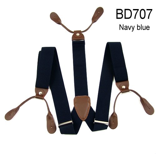 New Mens Adjustable Button holes Unisex suspenders Solid navy blue womens braces BD707