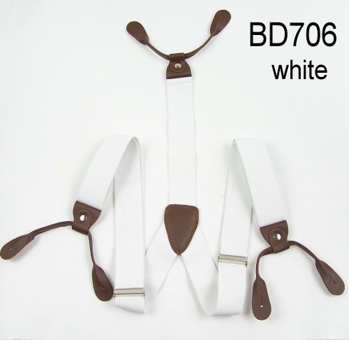New Mens Adjustable Button holes Unisex suspenders Solid white womens braces BD706