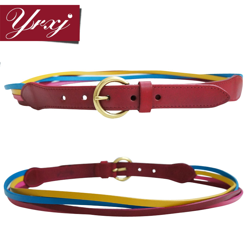 New multicolour stripe fashion personality circle buckle women's cowhide belt decoration genuine leather strap bj069