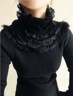new new arrival 2013 spring fur collar laciness medium-long all-match lace sweater turtleneck sweater