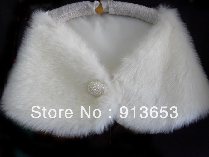 New New Faux Fur Wrap Wedding Shrug Bolero Coat Bridal Shawl Ivory color US6 US8