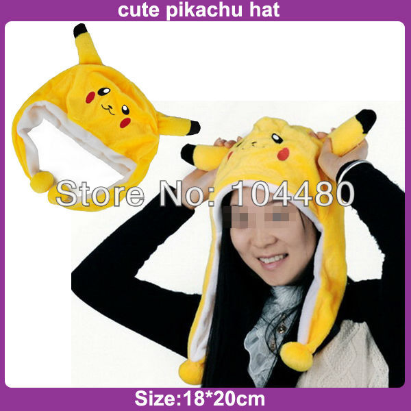 New Novelty Animal Cartoon Hat  Winter Warm Plush Cap Yellow Pikachu Hats Cute Pokemon Beanie Wholesale 10pcs/lot Free Shipping
