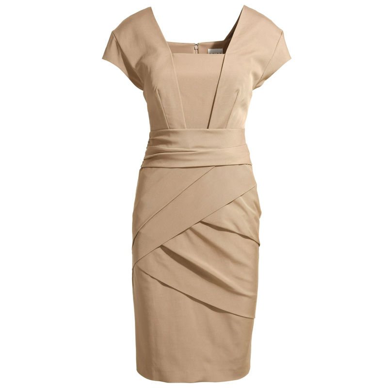 NEW NUDE COLOR SLIM FIT SQUARE NECKLINE CAPE SLEEVE BODYCON DRESS 3262