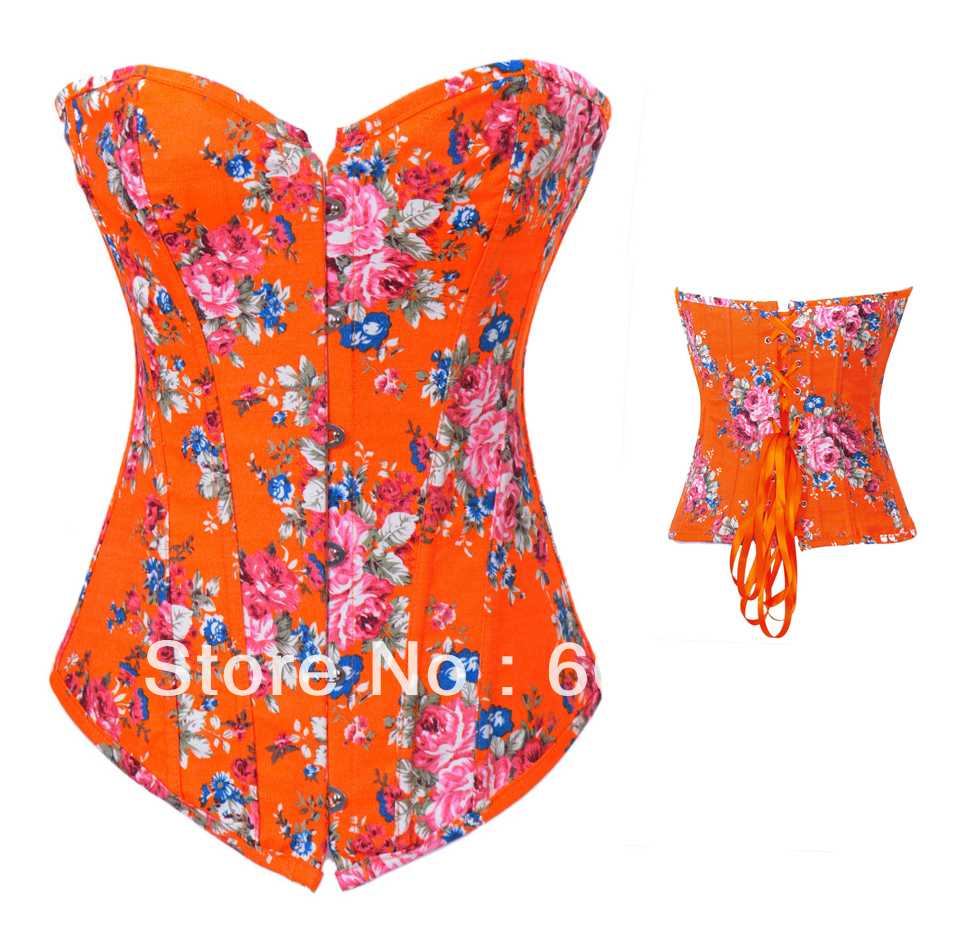 New orange floral jeans corset busiter bodyshaper clubwear S-2XL