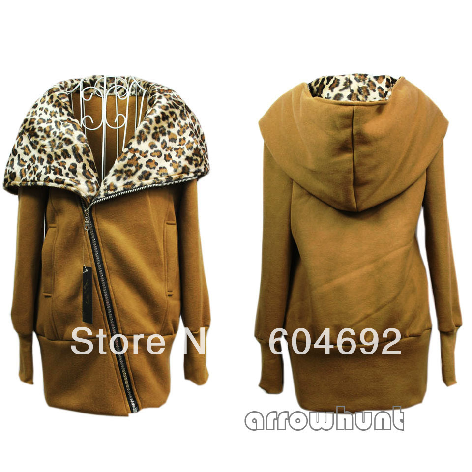 New Outerwear Warm Sweater Sweatshirt Hoodie Leopard Jacket Coat-Peacoat Size M  (HR454)