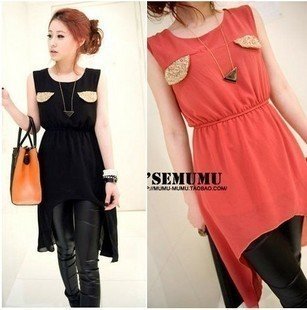 new personalized low-high sleeveless fashion one-piece dress,Chiffon lady dress, AK64