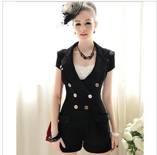 New pink big doll classic black fashion handsome lapel conjoined twins pants show thin women's 6060 cultivate one's morality