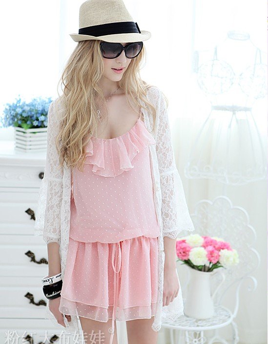 New pink chiffon straps piece pants skirt Jumpsuits  Rompers