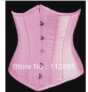 New Pink satin lace up boned body shaper underbust waist Corset Busiter +G-string S-2XL M0200