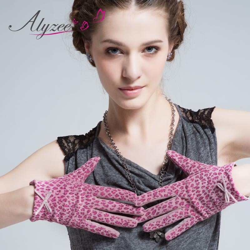 new products for 2012 Autumn and winter female thermal leopard print genuine leather goatswool finger gloves free shipping