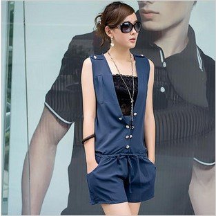 new Promotions!2012 hot summer Fashion trendy casual women Jumpsuits Rompers Temperament waist chiffon shirt Shorts