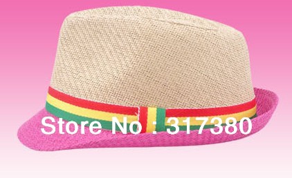 NEW QUALITY  Block Colors Rainbow Womens Fedora Cap Straw Trilby Summer Hats For Women Fedoras Hat Fashion Ladies Caps Cloche