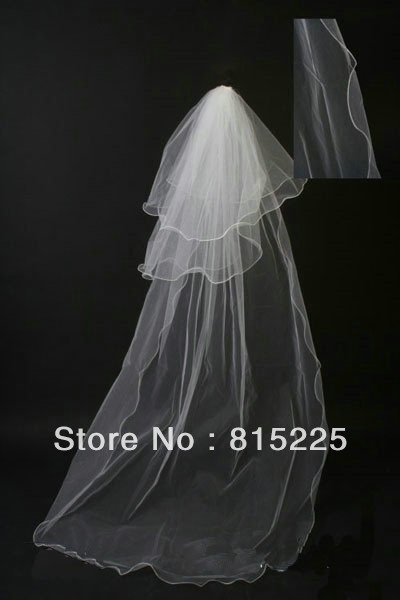 New Ravishing Classy Vintage Wedding Bridal Veils Multi Layer White Color Ribbon Edge Floor Length Custom Made Hottest Designer