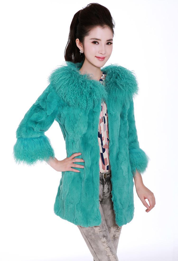 New Real Farms Rabbit Fur Jackets Coat With Lamb Sheep Fur  Women Outwear