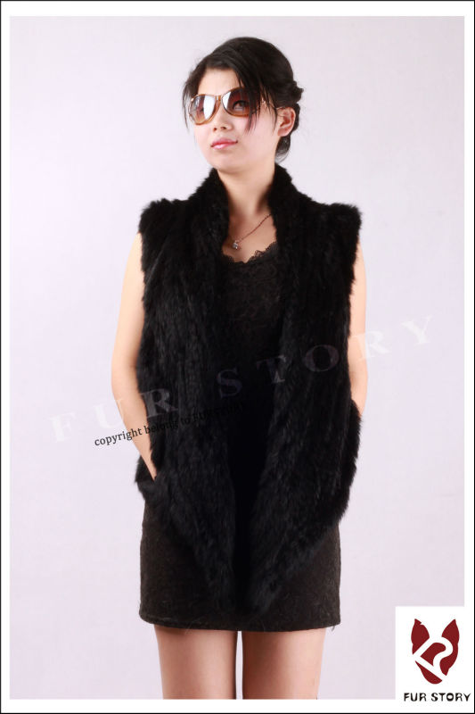 NEW Real TIGHT-knitted rabbit fur vest jacket coat shawl overcoat 2 colors free shipping