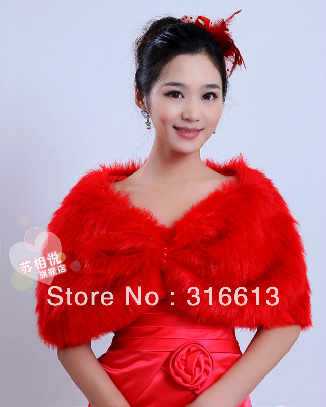 New Red Faux Fur Wrap Bolero Coat Bridal Shawl Jackets For Bridal Gowns Wedding Dresses Sexy