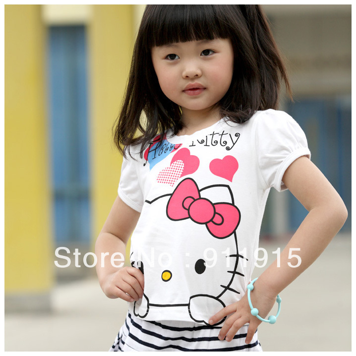 NEW retail Free shipping girls clotheschildren's t-shirt 100%cotton fashion hello kitty t-shirts short sleeve t shirt