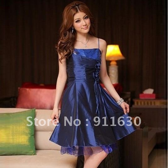 New Sequined pleated flowers small dress. Evening dress.Free shipping.