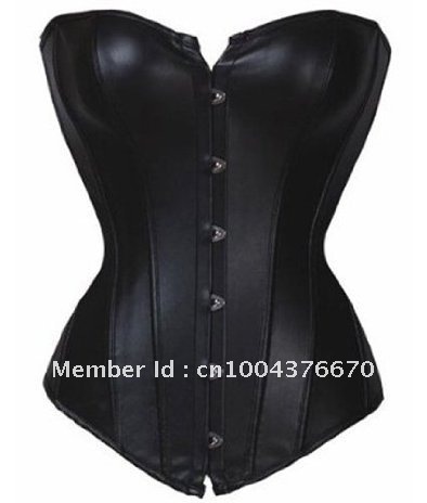 NEW Sex Bonded Leather Black Corset Bustier G-String Costumes Set Lingerie S M L XL Free Shipping