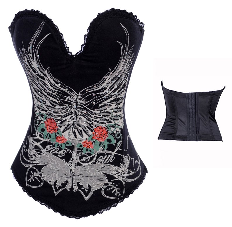 New Sexy Black Punk rose print diamond tight Corset Bustier sexy underwear s-2xl