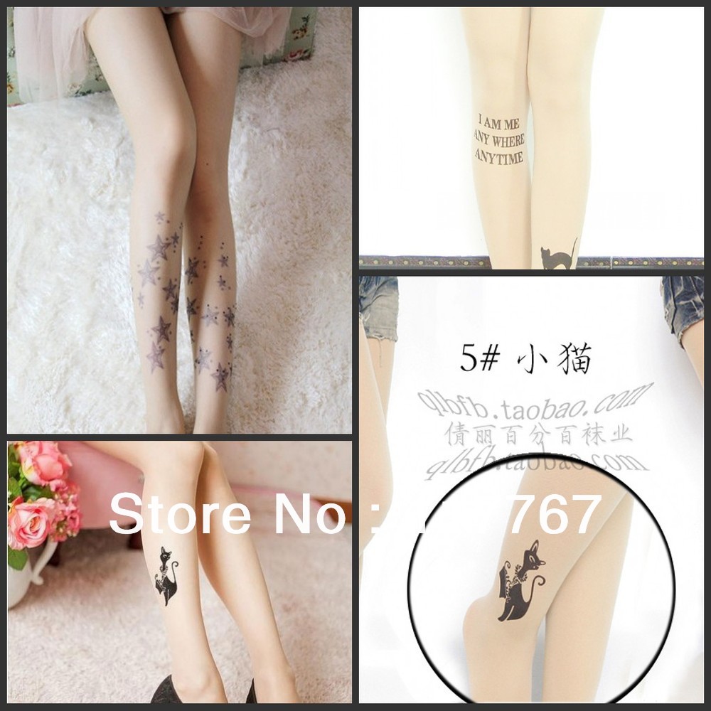 New Sexy Euro-American Fashion silk stockings Ultrathin Tattoo design pantynose Free shipping 650288-650223