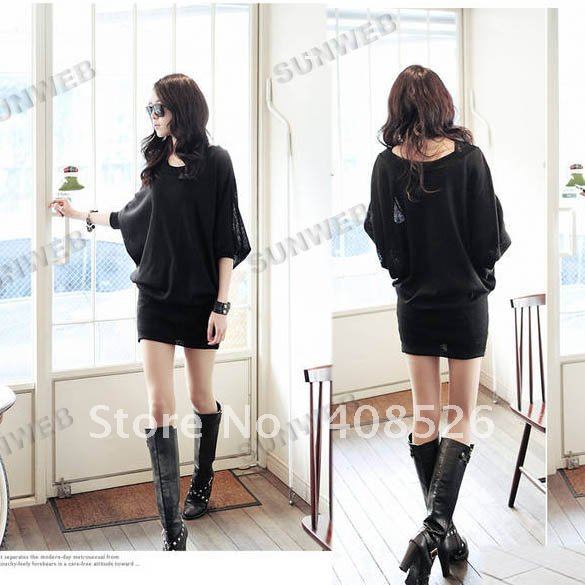 New Sexy Fashion Women's Batwing Dolman Sleeve Zip Loose Casual Party  Mini Dress Top Black free shopping 2350