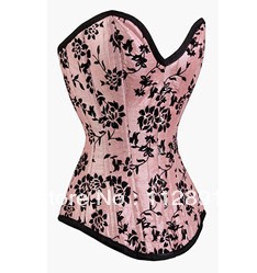 New Sexy Pink Satin lace up bon d Black Floral Gorgerous Bustier Corset Bodyshaper S-2XL   M0155