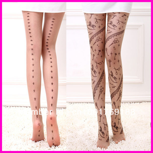 new sexy tattoo pattern print transparent pantyhose stockings tights leggings free shipping