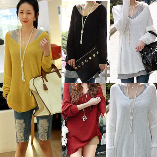 New Sexy V-neck Oversized Loose Batwing Sleeve Knitted Top Jumper Sweater 3792