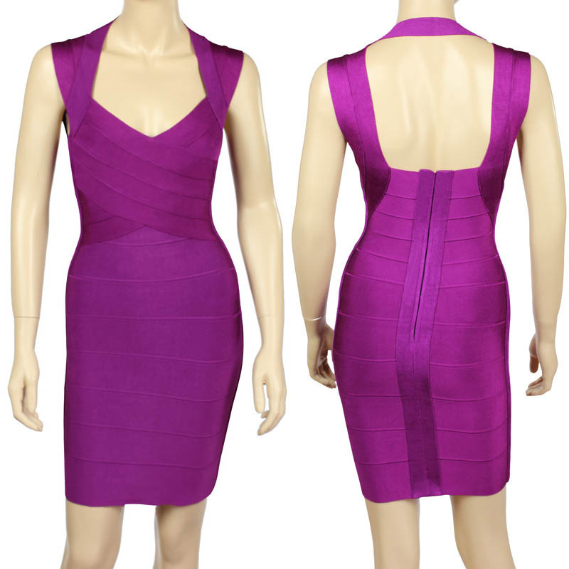 New Sexy Women Bandage Bodycon Dress Backless Purple Sleeveless Bandage Evening Party Dress