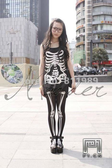 New Sexy Women Ladies Street visual Modern Punk Bone Skeleton Black legging pantyhose ,worldwide free shipping